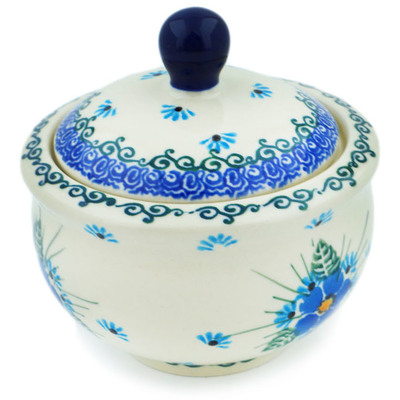 Polish Pottery Sugar Bowl 7 oz Forget Me Not UNIKAT