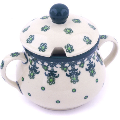 Polish Pottery Sugar Bowl 7 oz Green Dots