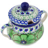 Polish Pottery Sugar Bowl 7 oz Green Pansies UNIKAT