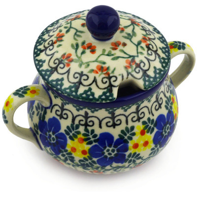 Polish Pottery Sugar Bowl 7 oz Lace With Flowers