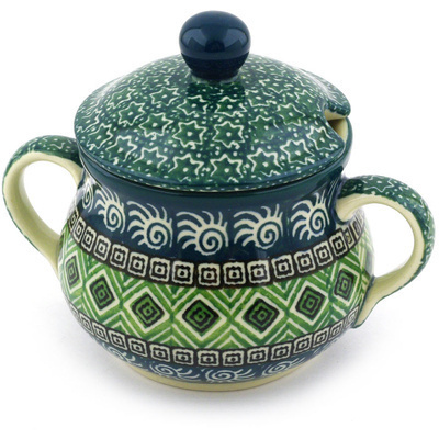 Polish Pottery Sugar Bowl 7 oz Olive Aztek