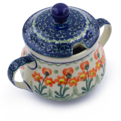 Polish Pottery Sugar Bowl 7 oz Peach Spring Daisy