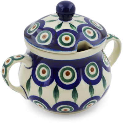 Polish Pottery Sugar Bowl 7 oz Peacock Leaves