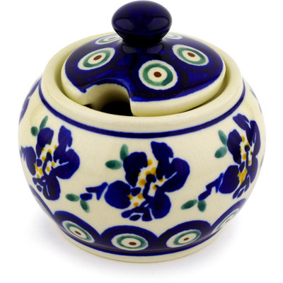 Polish Pottery Sugar Bowl 7 oz Royal Iris Peacock