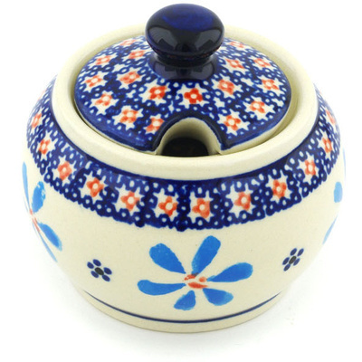 Polish Pottery Sugar Bowl 7 oz Spinning Daisies