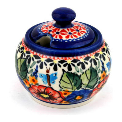 Polish Pottery Sugar Bowl 7 oz Spring Splendor UNIKAT