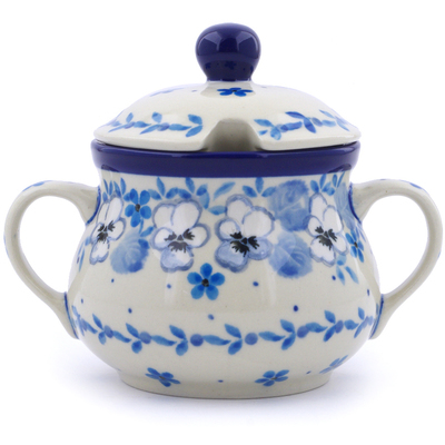 Polish Pottery Sugar Bowl 7 oz White Pansy