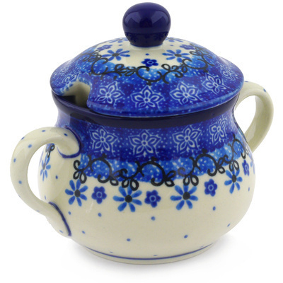 Polish Pottery Sugar Bowl 7 oz Winter Star Flowers