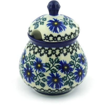Polish Pottery Sugar Bowl 8 oz Blue Chicory