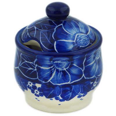 Polish Pottery Sugar Bowl 8 oz Deep Sea Poppy