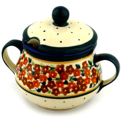 Polish Pottery Sugar Bowl 8 oz Russett Floral