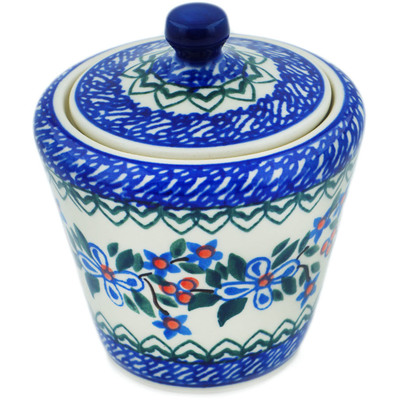 Polish Pottery Sugar Bowl 9 oz Azure Blooms