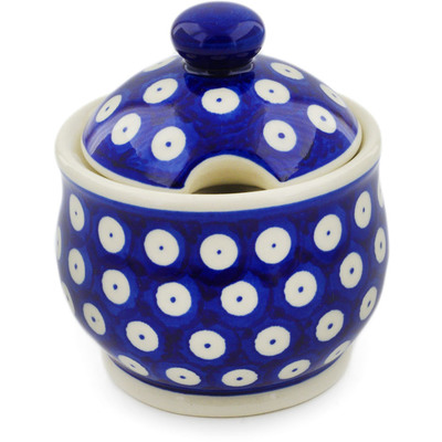 Polish Pottery Sugar Bowl 9 oz Blue Eyed Peacock