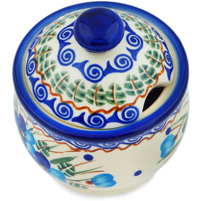Polish Pottery Sugar Bowl 9 oz Blue Pansy