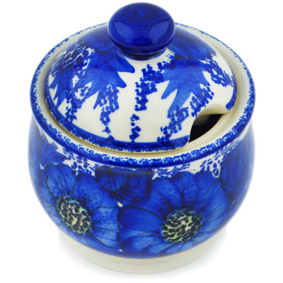 Polish Pottery Sugar Bowl 9 oz Blue Poppy Dream UNIKAT