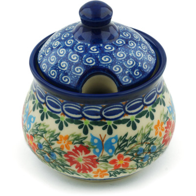 Polish Pottery Sugar Bowl 9 oz Butterfly Sea UNIKAT