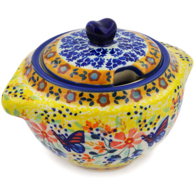 Polish Pottery Sugar Bowl 9 oz Butterfly Summer Garden UNIKAT