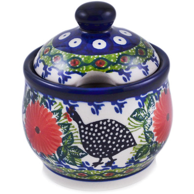 Polish Pottery Sugar Bowl 9 oz Fowl In The Florals UNIKAT