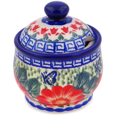 Polish Pottery Sugar Bowl 9 oz Happiness UNIKAT