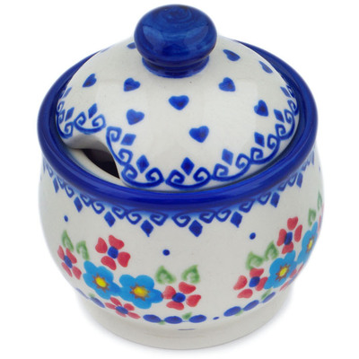 Polish Pottery Sugar Bowl 9 oz Hearts And Flowers