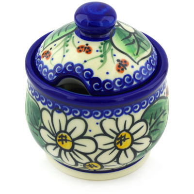 Polish Pottery Sugar Bowl 9 oz Ladybug Garden UNIKAT