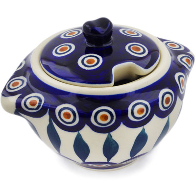 Polish Pottery Sugar Bowl 9 oz Peacock Leaves