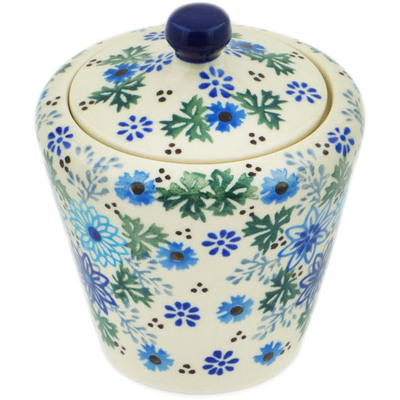 Polish Pottery Sugar Bowl 9 oz Soft Starry Flowers UNIKAT