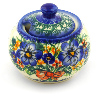 Polish Pottery Sugar Bowl 9 oz Spring Garden UNIKAT