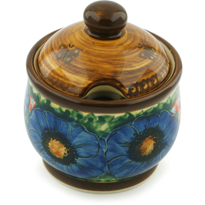 Polish Pottery Sugar Bowl 9 oz Tropical Wildflowers UNIKAT