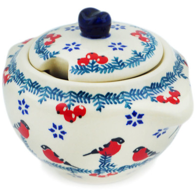 Polish Pottery Sugar Bowl 9 oz Winter Bullfinch