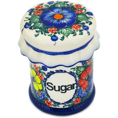 Polish Pottery Sugar Jar 7&quot; Summertime Blues UNIKAT