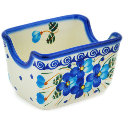Polish Pottery Sugar Packet Holder 3&quot; Blue Pansy