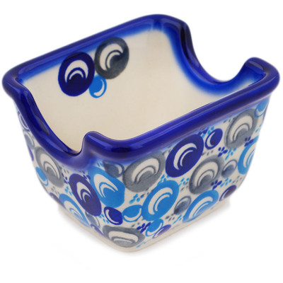 Polish Pottery Sugar Packet Holder 3&quot; Blue Peacock Eye