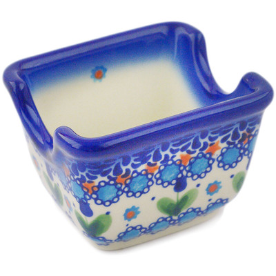 Polish Pottery Sugar Packet Holder 3&quot; Blue Tulip Garden UNIKAT