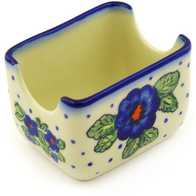 Polish Pottery Sugar Packet Holder 3&quot; Bold Blue Pansy