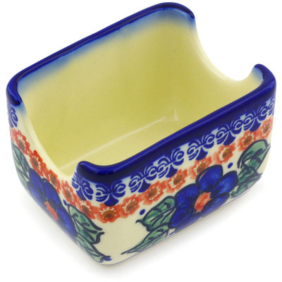 Polish Pottery Sugar Packet Holder 3&quot; Greek Poppies