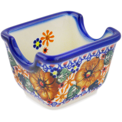 Polish Pottery Sugar Packet Holder 3&quot; Mauve Poppies UNIKAT