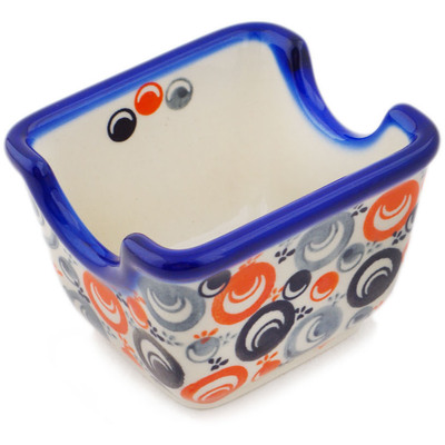 Polish Pottery Sugar Packet Holder 3&quot; Red Peacock Eye