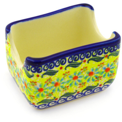 Polish Pottery Sugar Packet Holder 3&quot; Sunshine Blooms