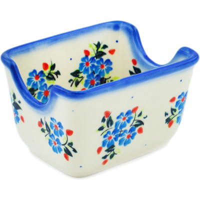 Polish Pottery Sugar Packet Holder 4&quot; Blue Bunches UNIKAT