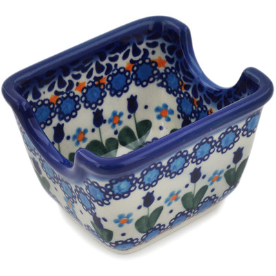 Polish Pottery Sugar Packet Holder 4&quot; Blue Tulip Garden UNIKAT