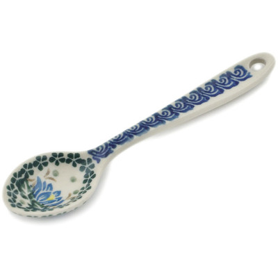 Polish Pottery Sugar Spoon Blue Blooms