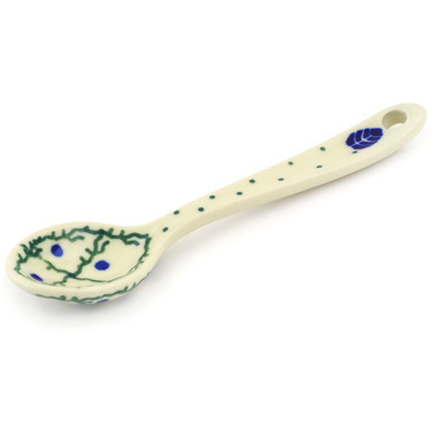 Polish Pottery Sugar Spoon Blue Leaf