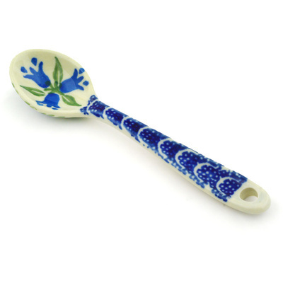 Polish Pottery Sugar Spoon Blue Tulip