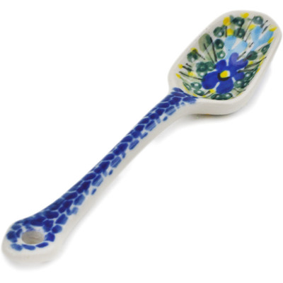 Polish Pottery Sugar Spoon Blue Violet Garden UNIKAT