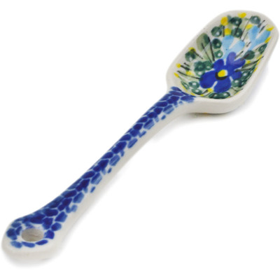 Polish Pottery Sugar Spoon Blue Violet Garden UNIKAT