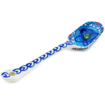 Polish Pottery Sugar Spoon Blueberry Flowers UNIKAT