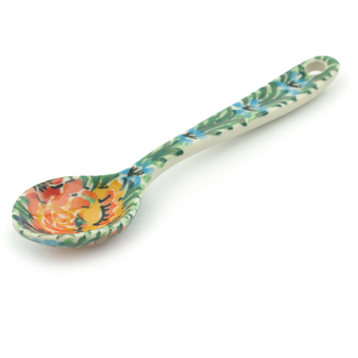 Polish Pottery Sugar Spoon Fiery Bouquet UNIKAT