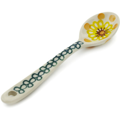 Polish Pottery Sugar Spoon Geometric Sunflower