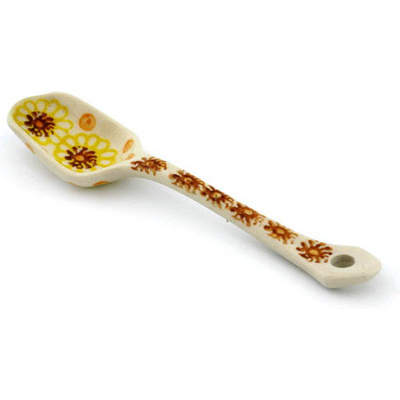 Polish Pottery Sugar Spoon Geometric Sunflower